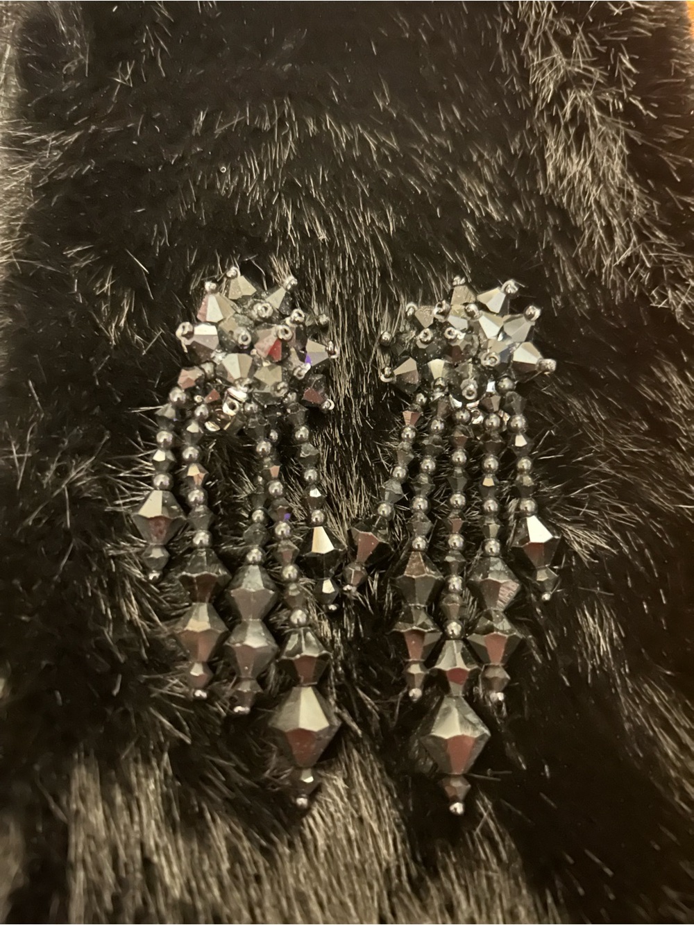 Black Tassel Beaded Drop Earrings - Unbranded
